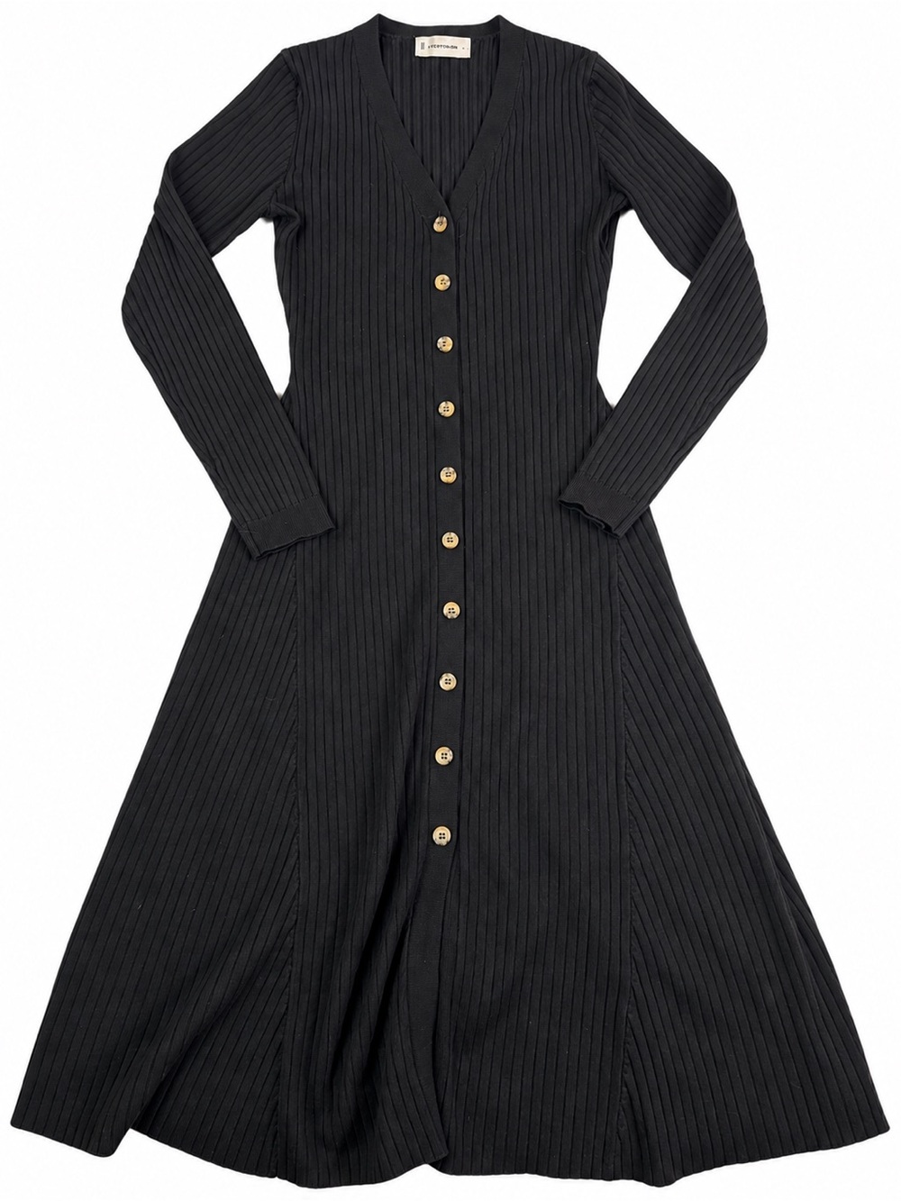 Lucky Brand Black Ribbed Midi Dress Size Large Stretch